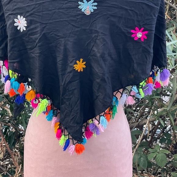 Colorful handmade bohemian gypsy triangle scarf tassels fringe sequins detail - Picture 6 of 11